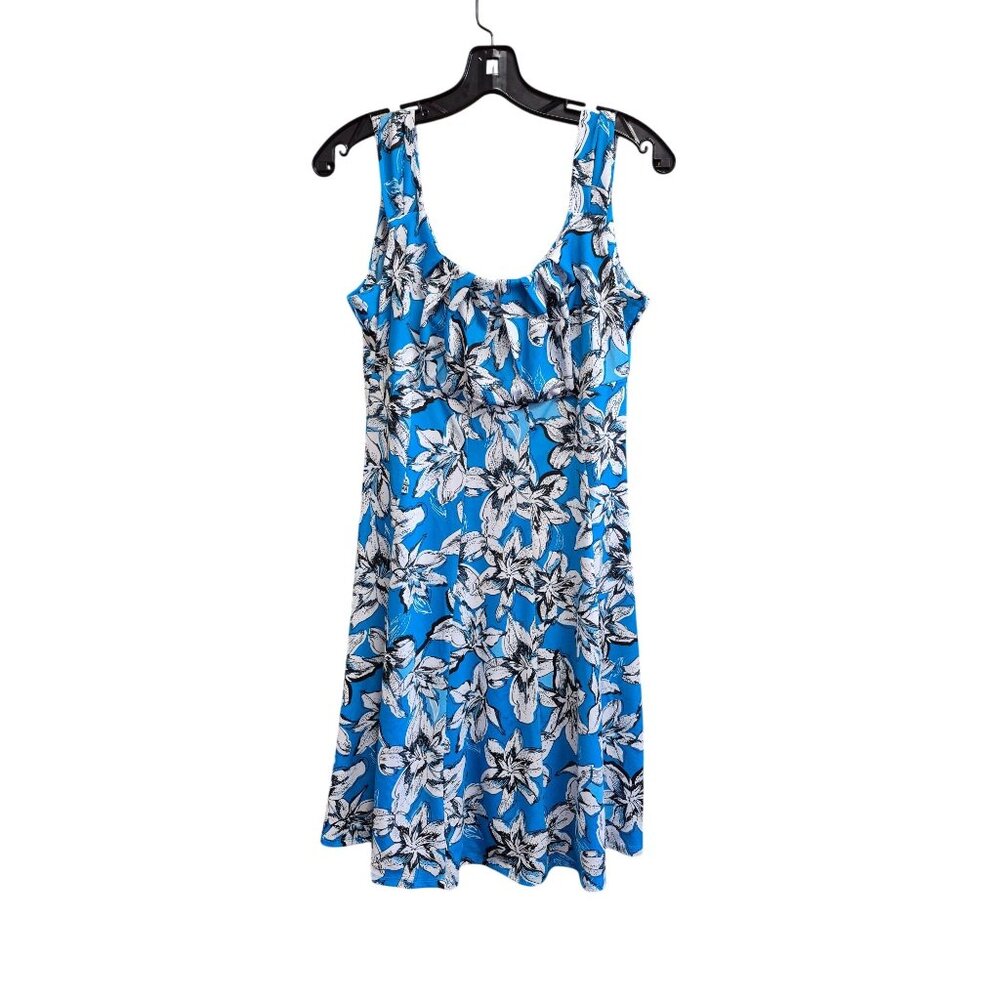 Floral Blue & White Sleeveless Sundress By Aly Collection
